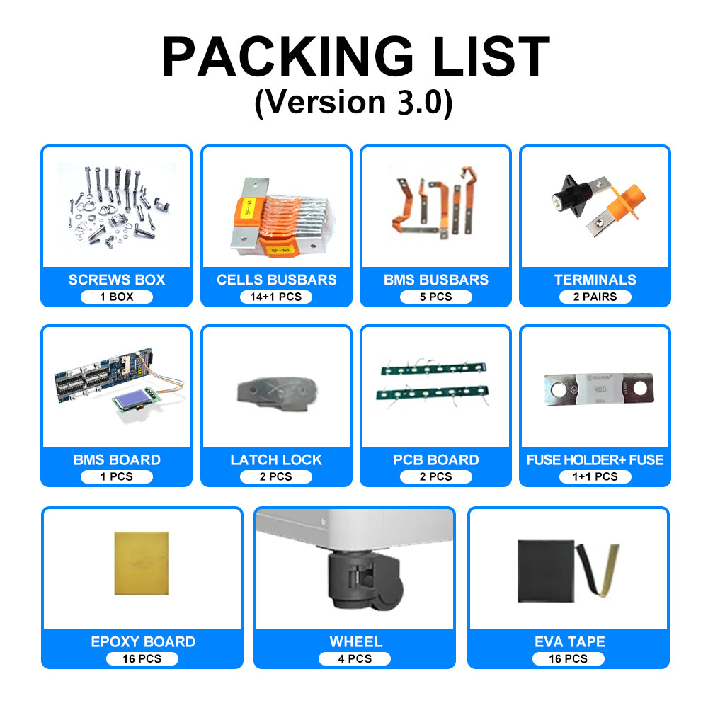 EU Stock & Free Shipping & Tax Free DIY 48V LiFePO4 Battery Pack Kit Vertical Model Built In BMS No Active Balancer