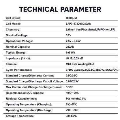 HITHIUM 280Ah LiFePO4 Battery Grade A Long-Life Lithium Battery for Solar Systems RV and Off-Grid Applications